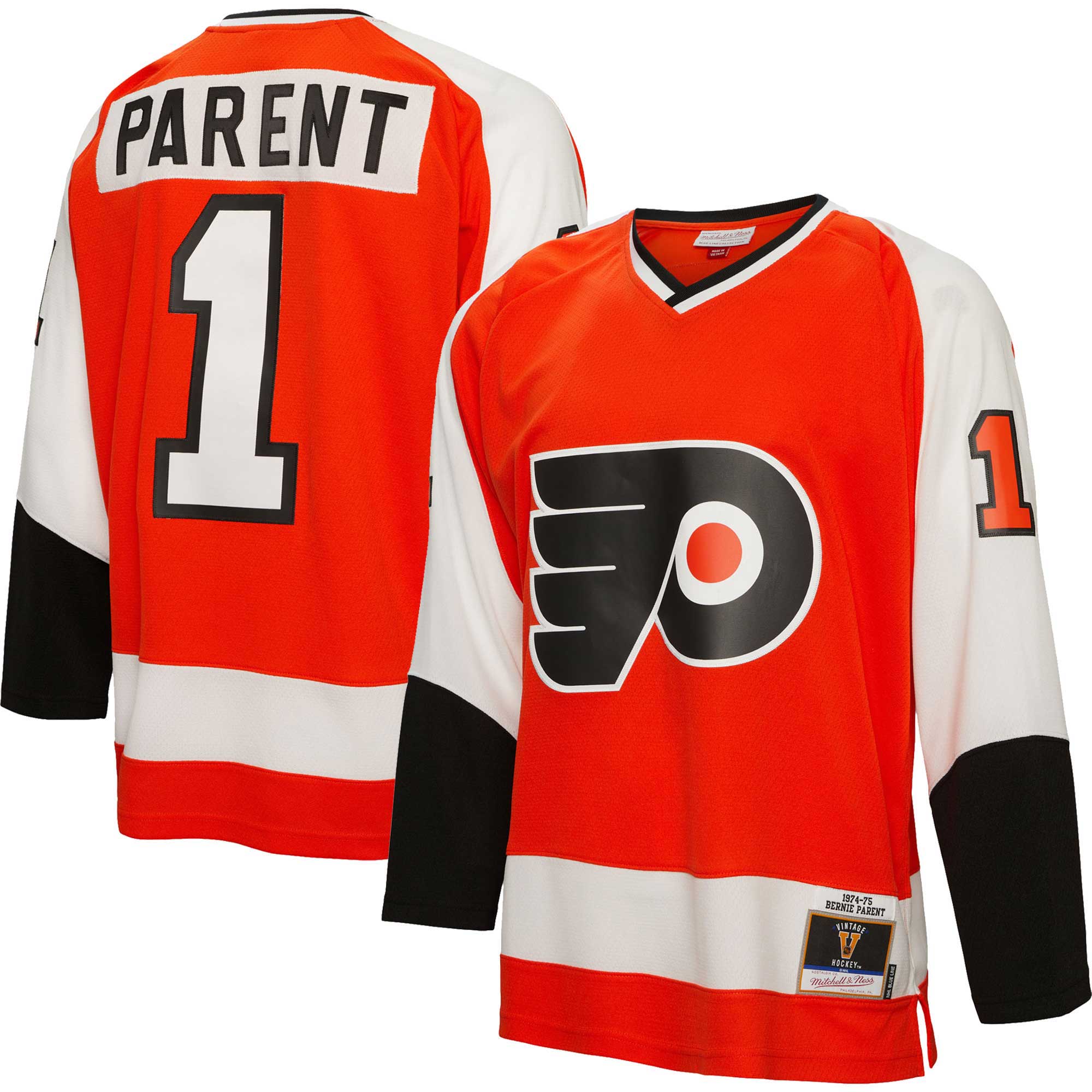 Men's Mitchell \u0026 Ness Bernie Parent Orange Philadelphia Flyers 1974/75 Blue Line Player Jersey